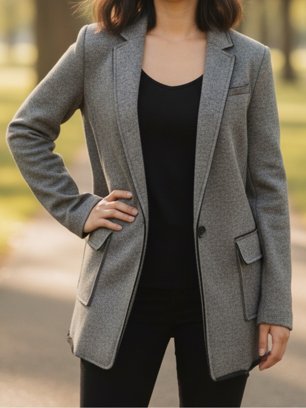 Banana Republic Womens Blazer Sz 10 Wool Blend Long Line Raw Edges  Heather Gray